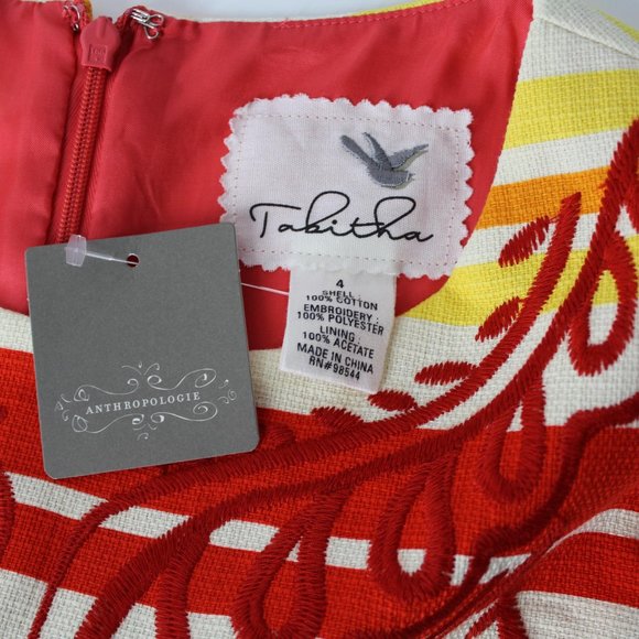 Anthropologie Tabitha Dress bright multi color stripes embroidered Sz 4 - Picture 8 of 9